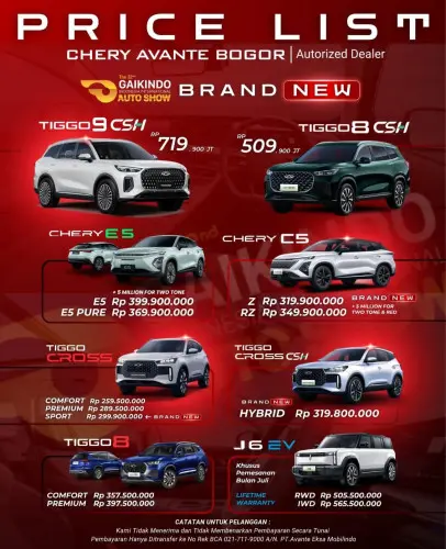 Pricelist Harga Chery mekarsari 2025